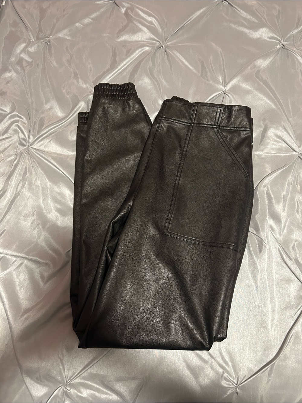 SPANX Black Faux Leather Waistband Joggers